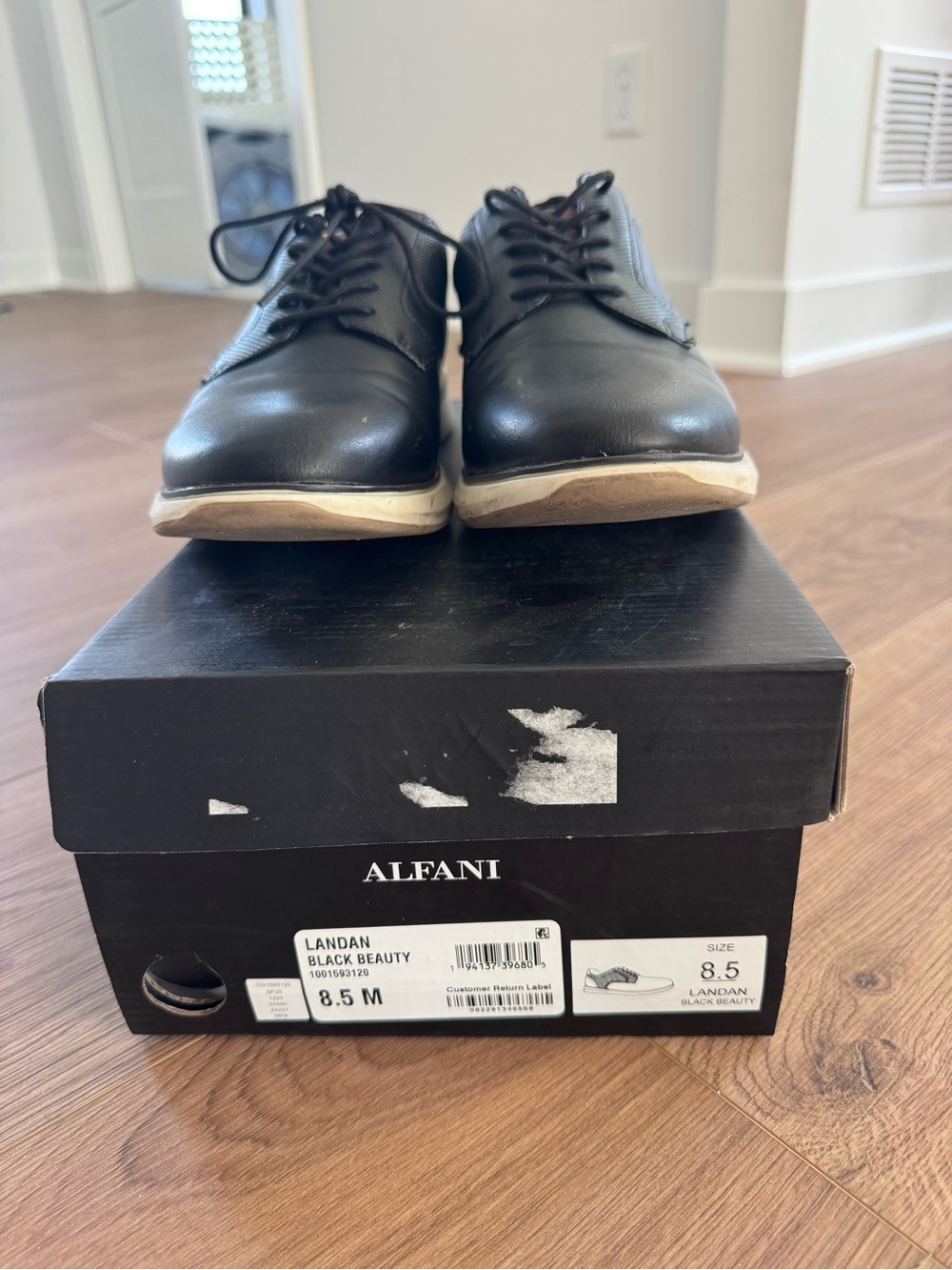 Alfani Black Leather Lace-Up Oxfords with Tan Soles